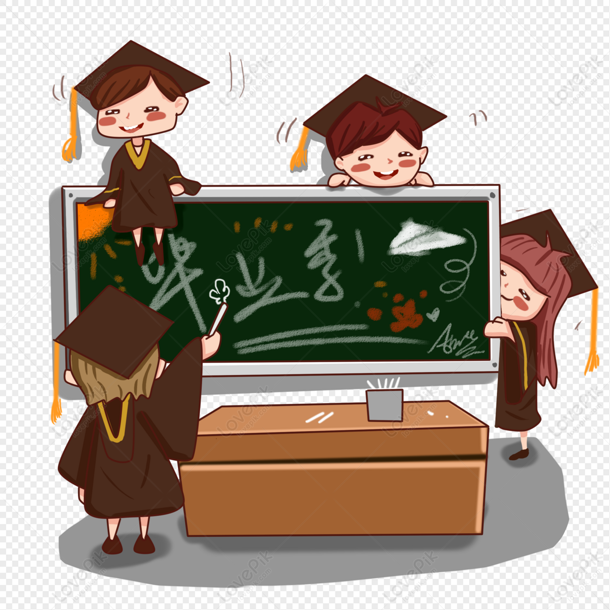 Anime Thick Painted Graduation Season Kids Illustration Png PNG Hd ...