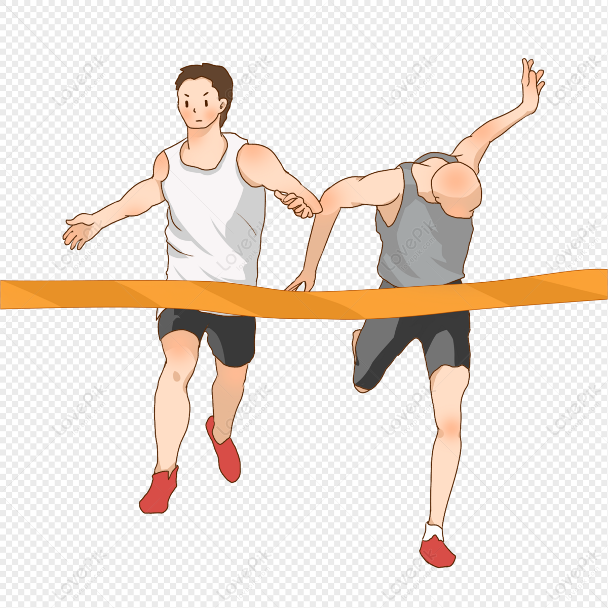 Athlete crossing the finish line, lines orange, cartoon painting, cartoon orange png transparent image