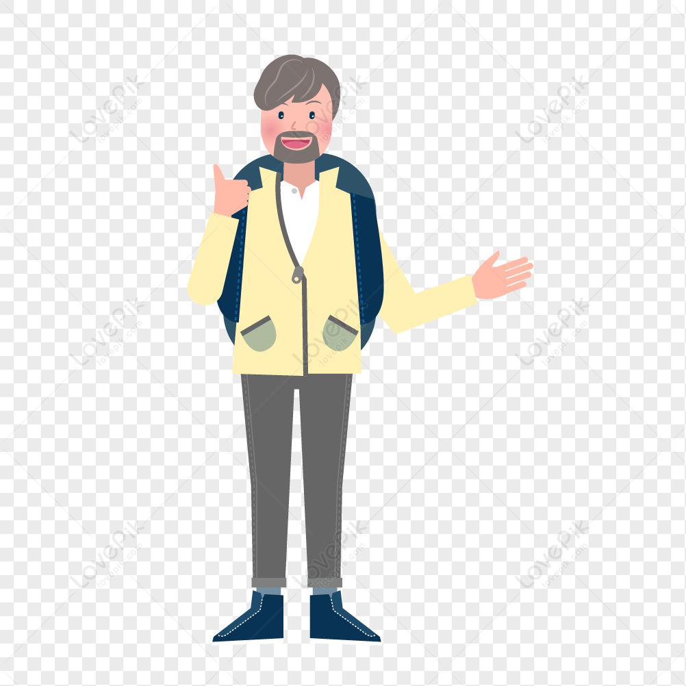 Backpack Wearing A Windbreaker A Beard Uncle Vector Characte PNG Picture  And Clipart Image For Free Download - Lovepik | 401351895