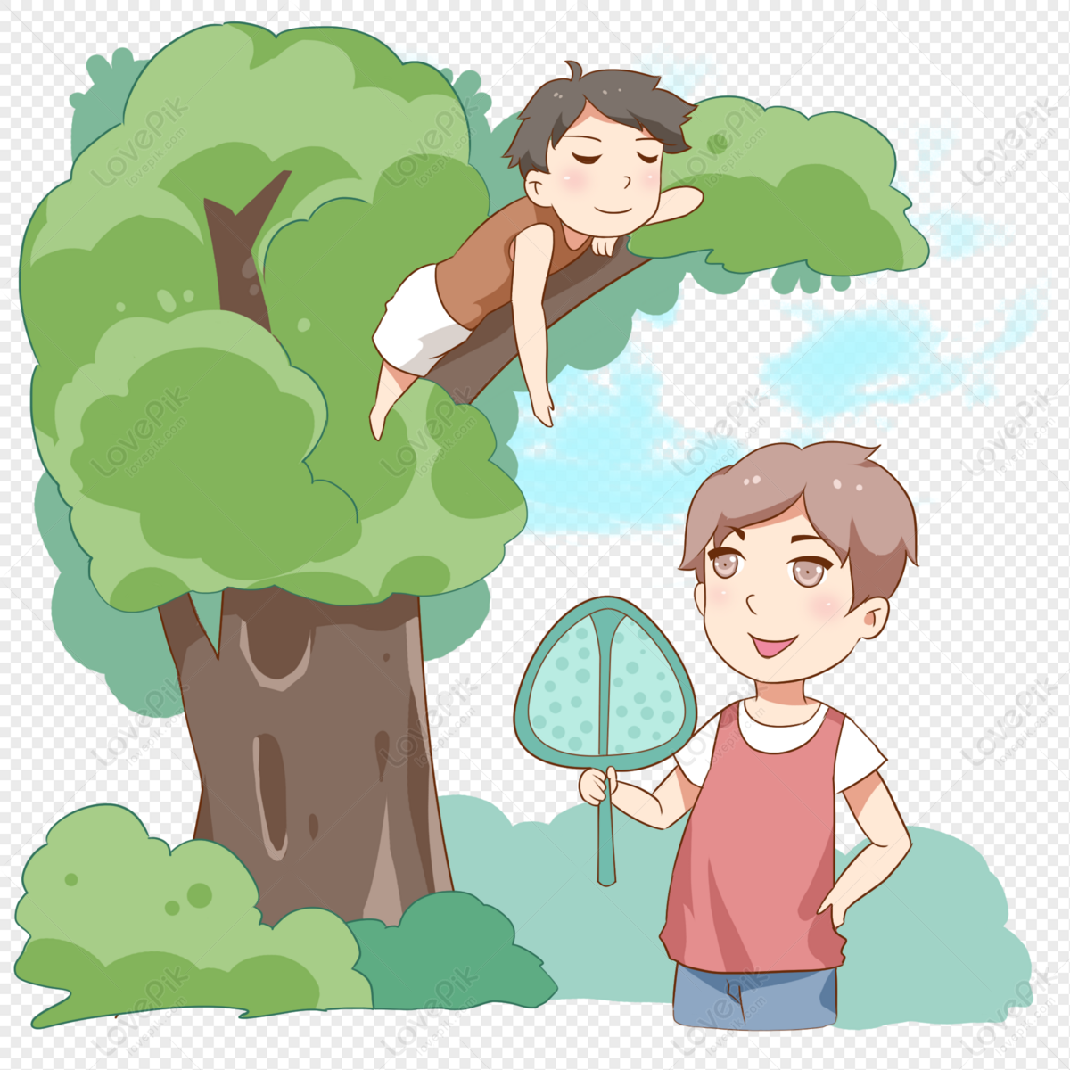 Boy Sleeping On Big Tree, Boy Illustration, Illustration Tree, Boy ...