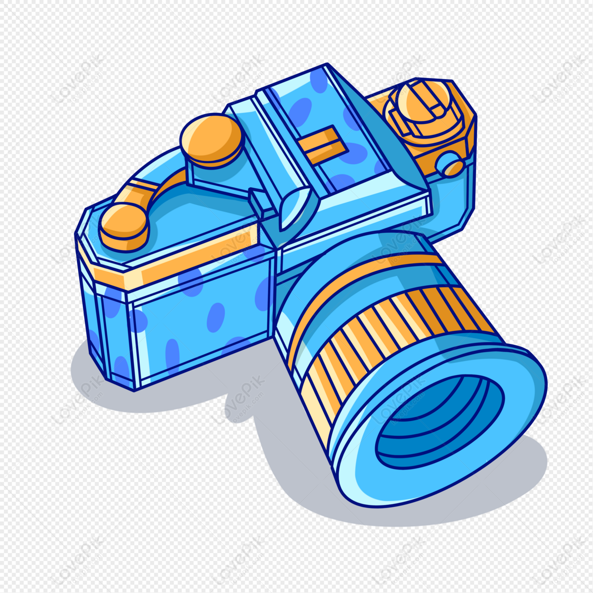 Cartoon Blue Camera Illustration, Camera Lens, Camera Vector