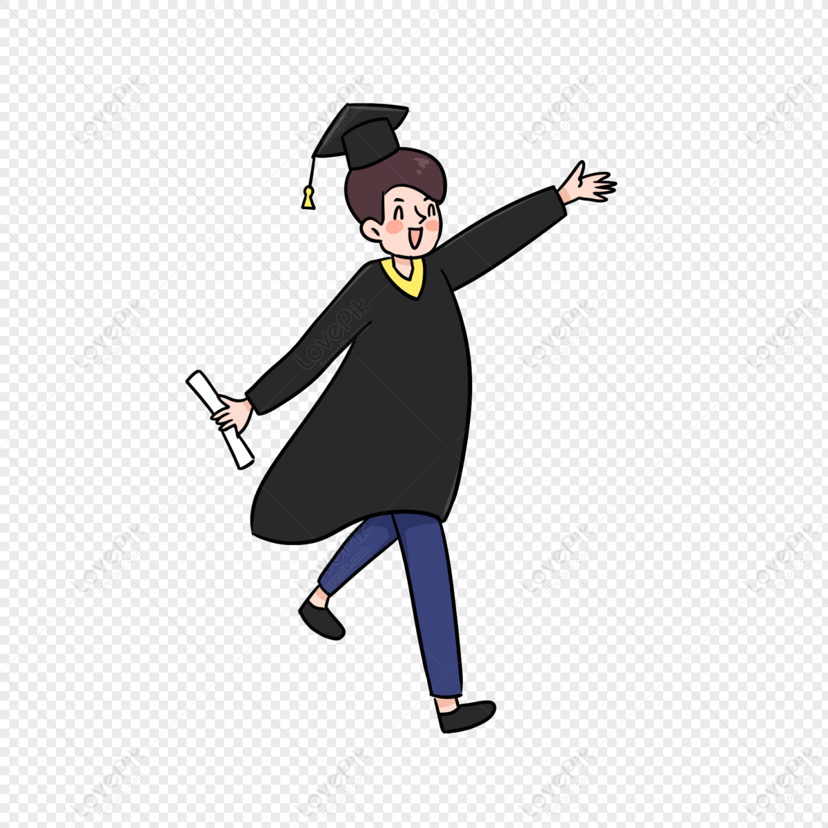 Cartoon Hand Drawn Papers Through Happy Graduation Happy Boy, Happy Boy ...