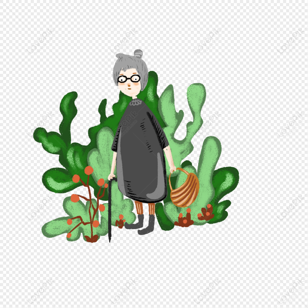 Cartoon Old Lady Illustration With A Walking Stick PNG Image Free Download  And Clipart Image For Free Download - Lovepik | 401349911