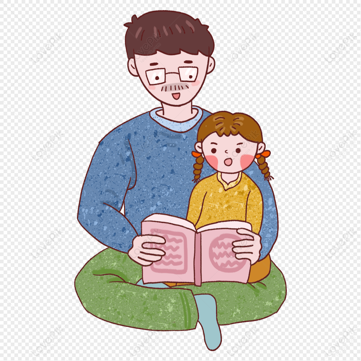 Fathers Day Father Reading A Book With His Daughter PNG Free Download ...