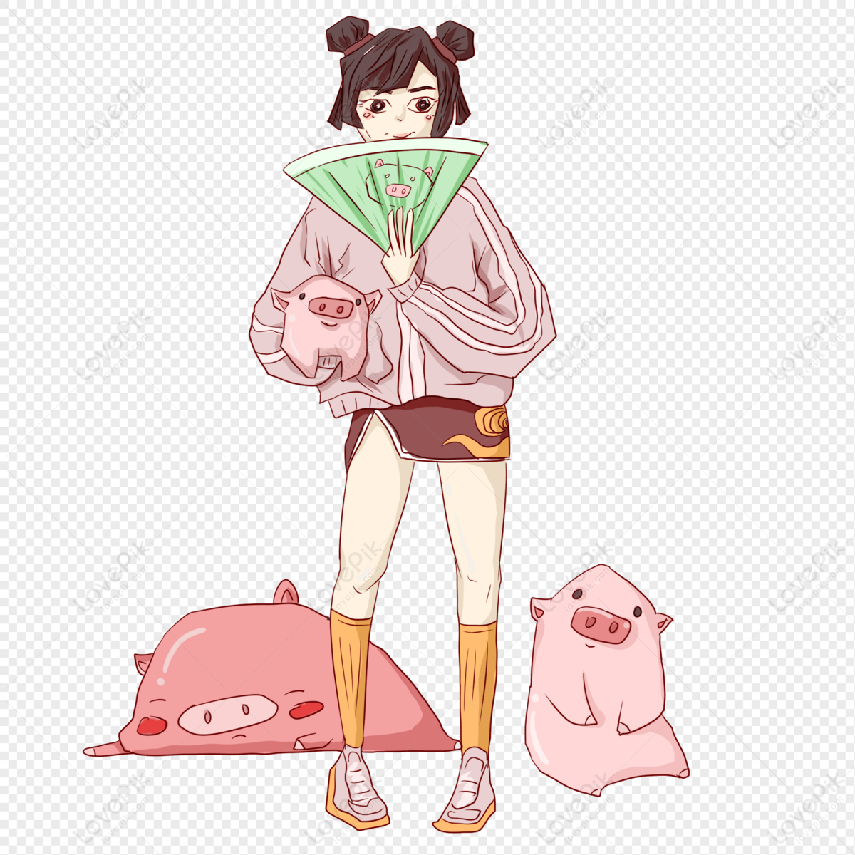 Pig And Girl, Girl Pink, Anime Girl, Cartoon Girl PNG Transparent ...