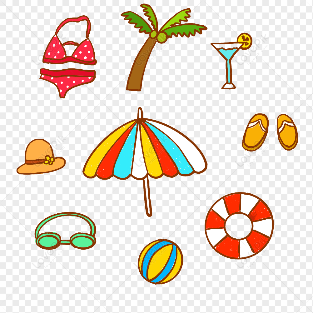 Summer Swimming Sun Umbrella Swimsuit Slippers PNG Image And Clipart ...