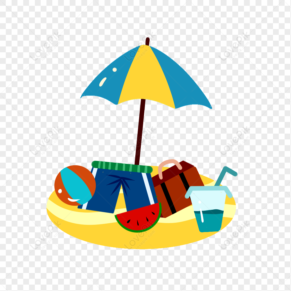 Summer travel items, beach summer, colorful summer, summer umbrella png image