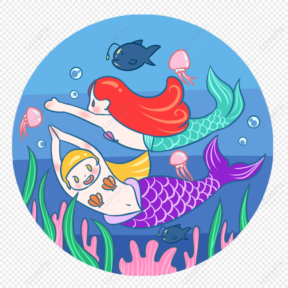 Cartoon Mermaid Swimming