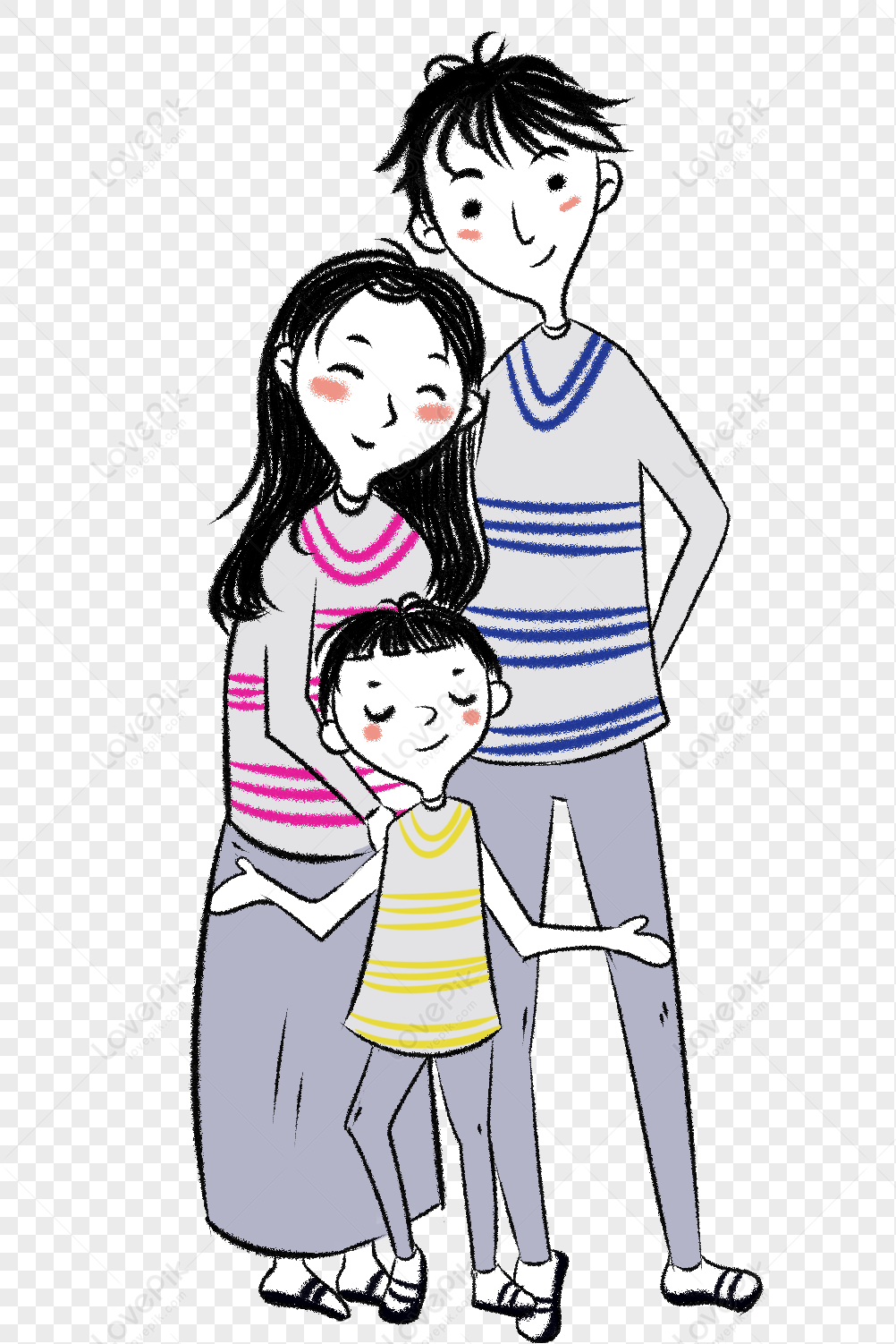 Một bức tranh gia đình ba người đầy vui tươi và hạnh phúc đang chờ đón bạn. Với những nét vẽ tinh tế và màu sắc sinh động, tranh sẽ giúp bạn thấy đươc tình cảm và sự kết nối mạnh mẽ giữa các thành viên trong gia đình.