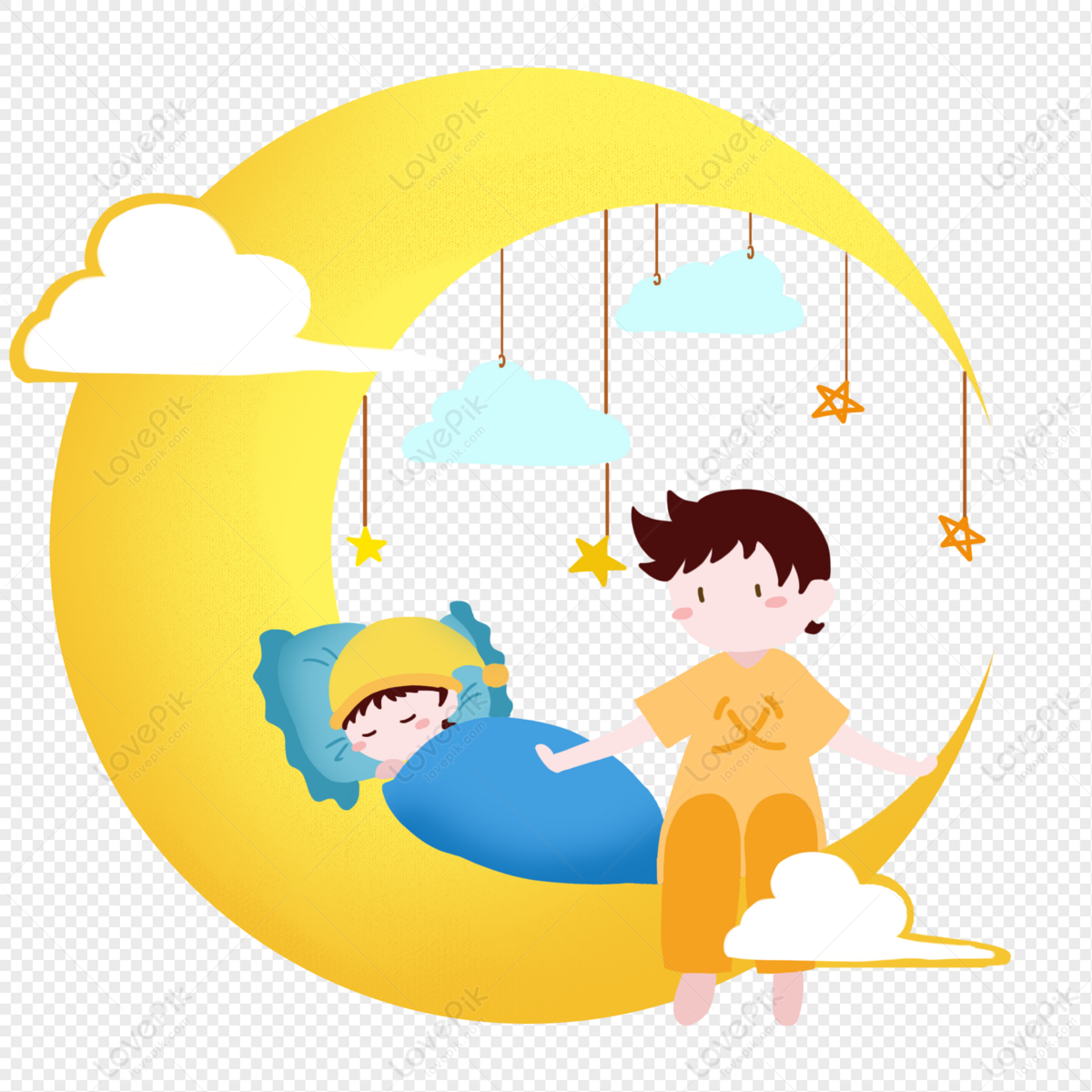 Padre E Hijo Durmiendo En La Luna PNG Imágenes Gratis - Lovepik