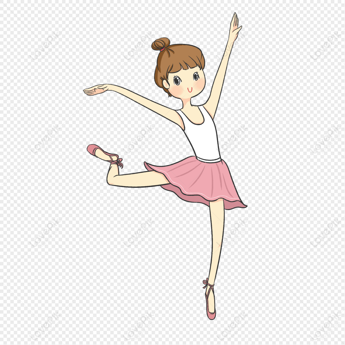 Girl Jumping Ballet, Ballet Cartoon, Brown Girl, Girl White PNG White ...