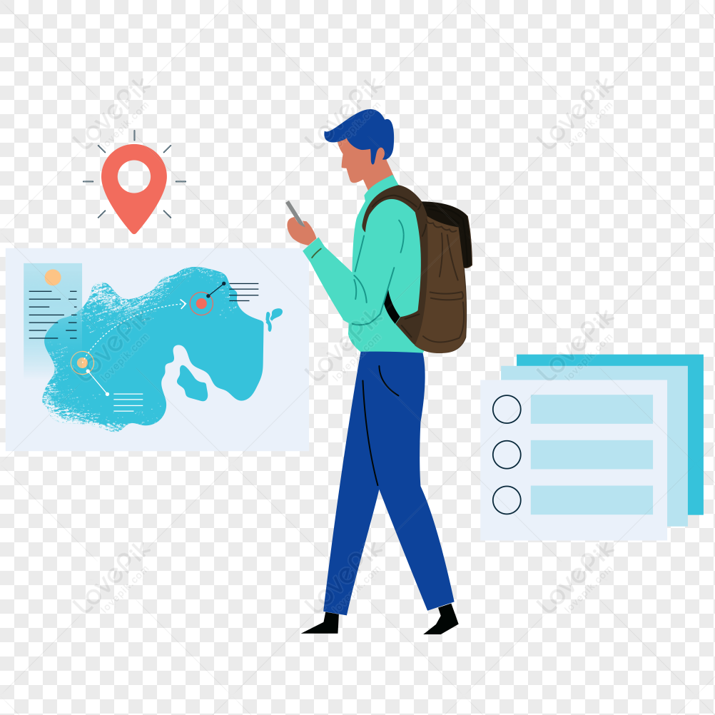 Man travel icon free vector illustration material, man painting, blue vector, blue man png hd transparent image