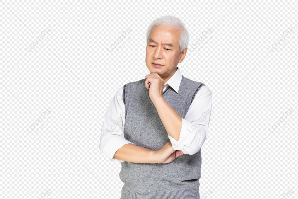 Old Man Thinking Man Sitting Light Man Gray White Png Transparent