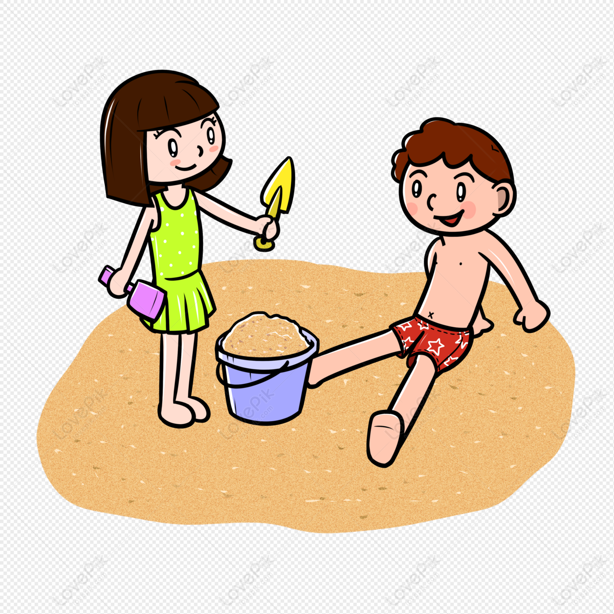Summer Little Boy And Girl Playing Sand On The Beach PNG Transparent  Background And Clipart Image For Free Download - Lovepik | 401399300