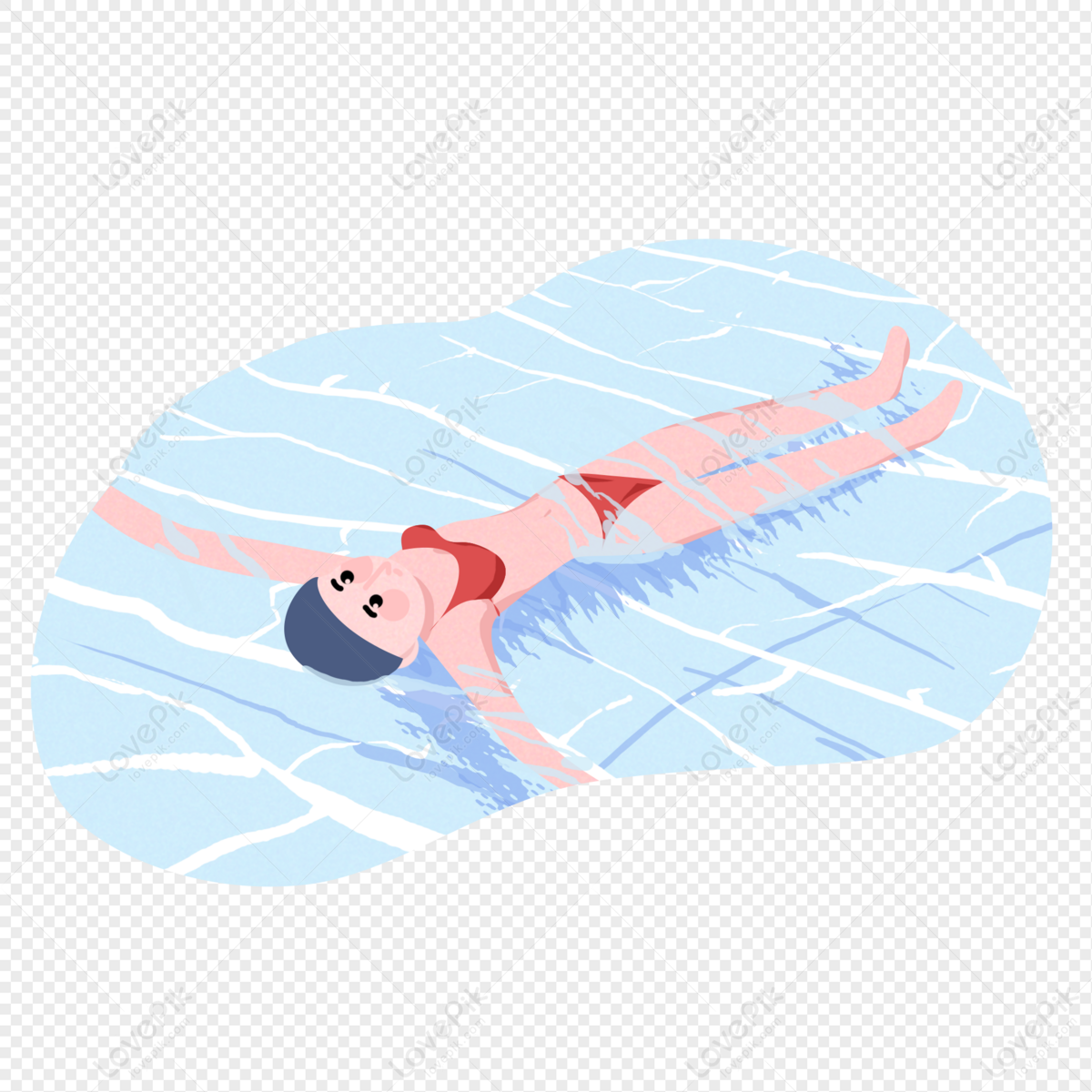 Swimming Pool Beautiful Girl Hand Drawn Character Free PNG And Clipart ...