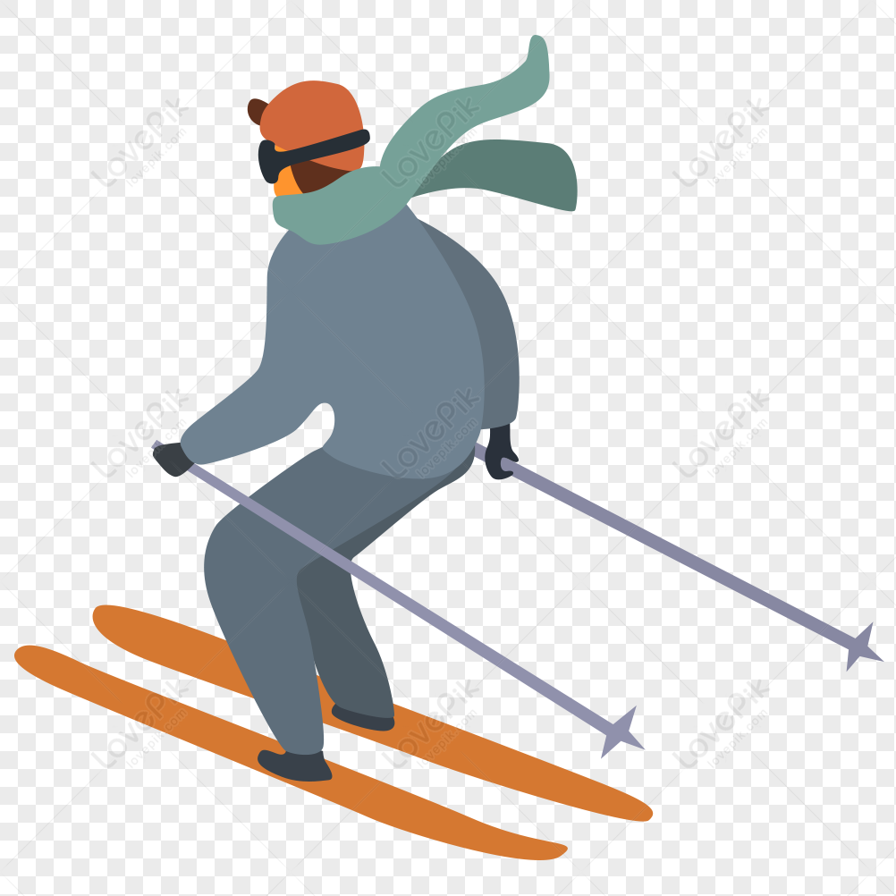 Synchronized Skiing, Flat Icon, Cartoon Skiing, Cartoon Orange Png 