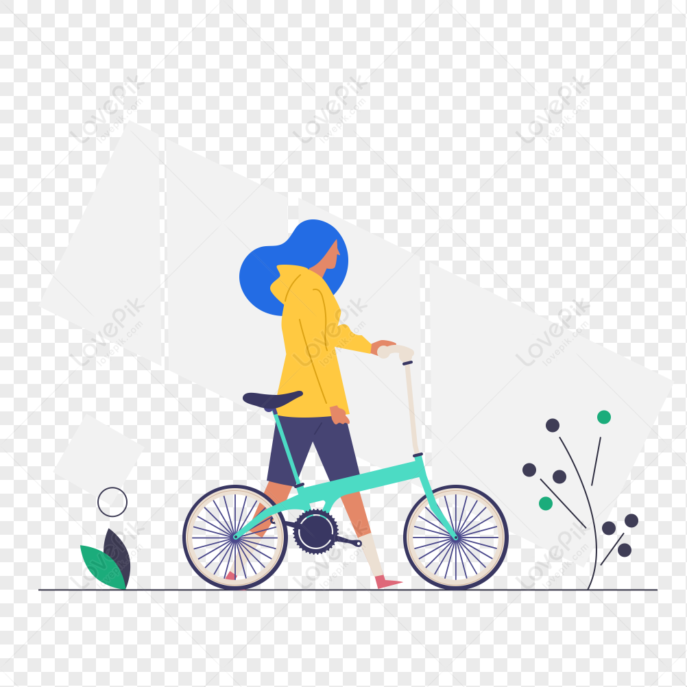 Woman Hand Pushing Bicycle Icon Free Vector Illustration Materia PNG ...