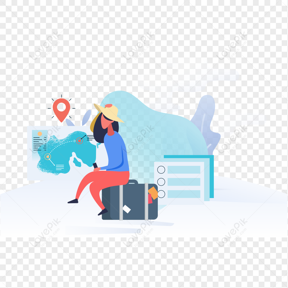 Woman travel icon free vector illustration material, illustrations travel, map travel, photo illustration png transparent background