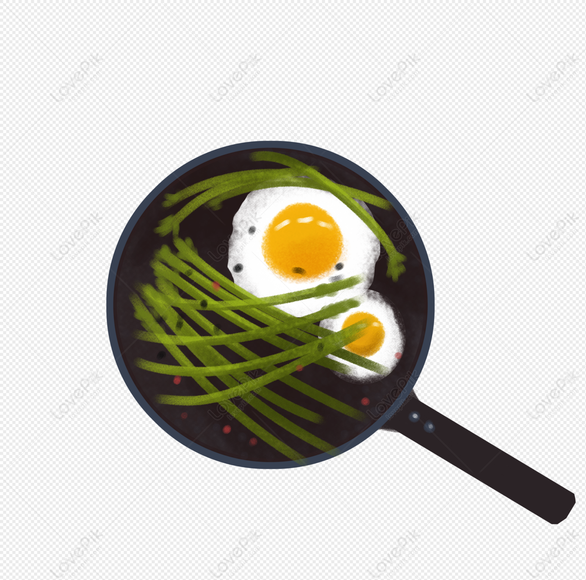 Fried egg on frying pan, top view. isolated on transparent background PNG -  Similar PNG