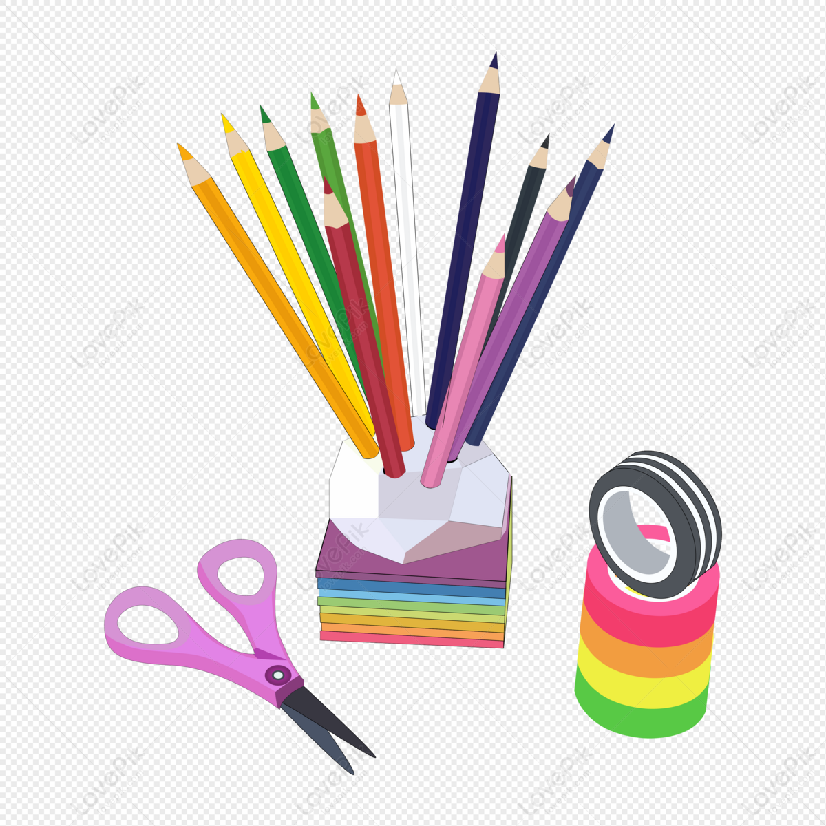 Cartoon Hand Painted Office School Supplies Color Pencil Notes P PNG White  Transparent And Clipart Image For Free Download - Lovepik | 401420052