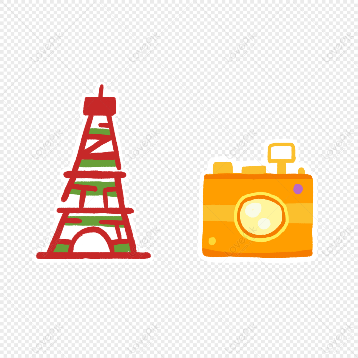 Travel sticker eiffel tower camera, travel, eiffel tower, camera png transparent image