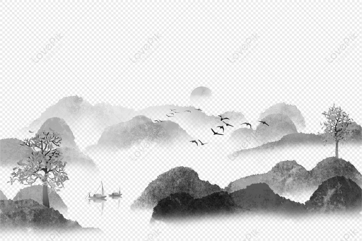 Beautiful Ink Wash Painting Nature Png PNG Free Download And Clipart ...