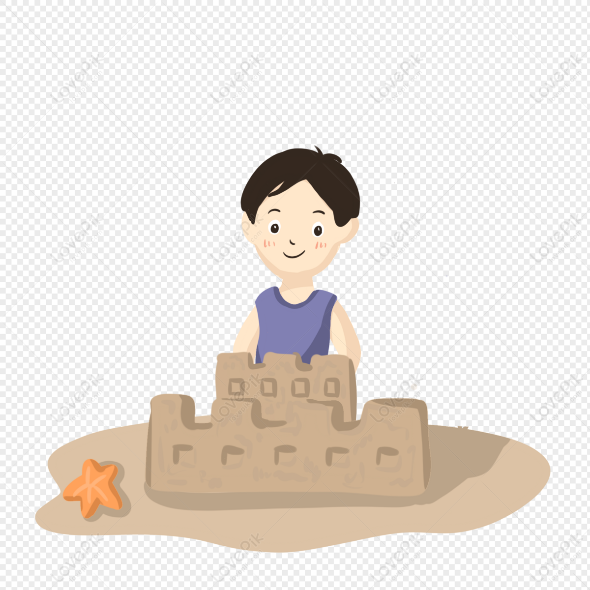 Cartoon Boy Beach Castle PNG Picture And Clipart Image For Free Download -  Lovepik | 401425405