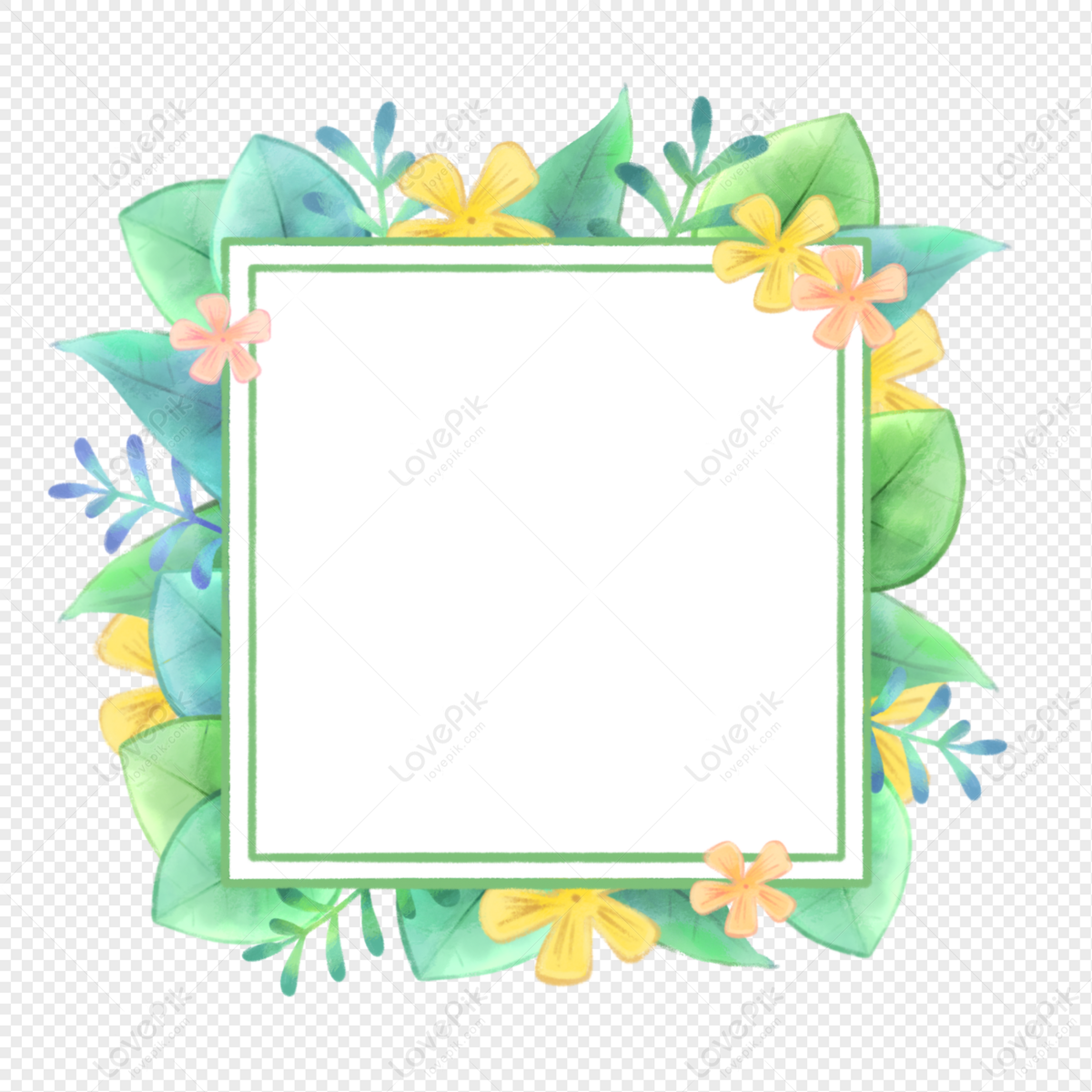 Fresh Summer Watercolor Flower Plant Square Border PNG Transparent  Background And Clipart Image For Free Download - Lovepik | 401450860