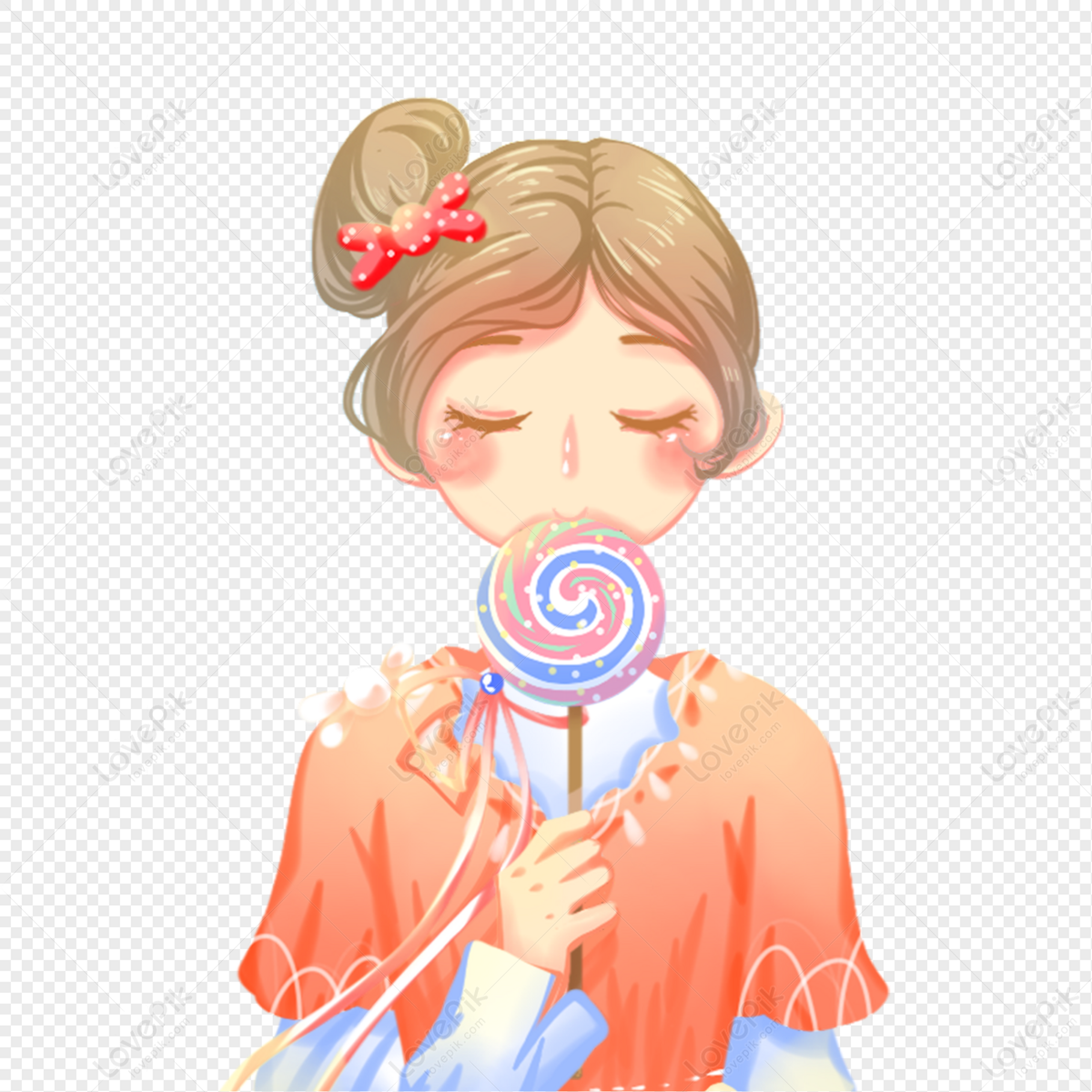 girl eating lollipop clipart