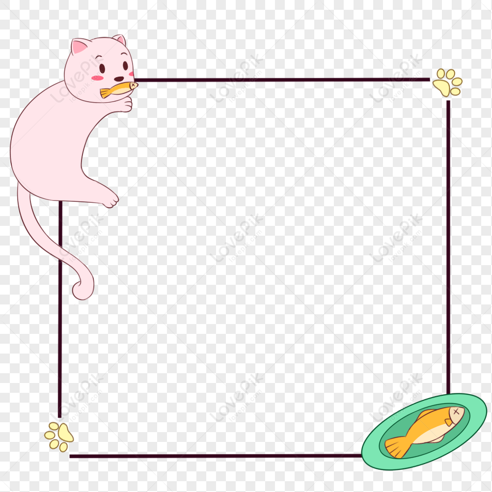 Kitten Eating Fish Border PNG Image Free Download And Clipart Image For ...