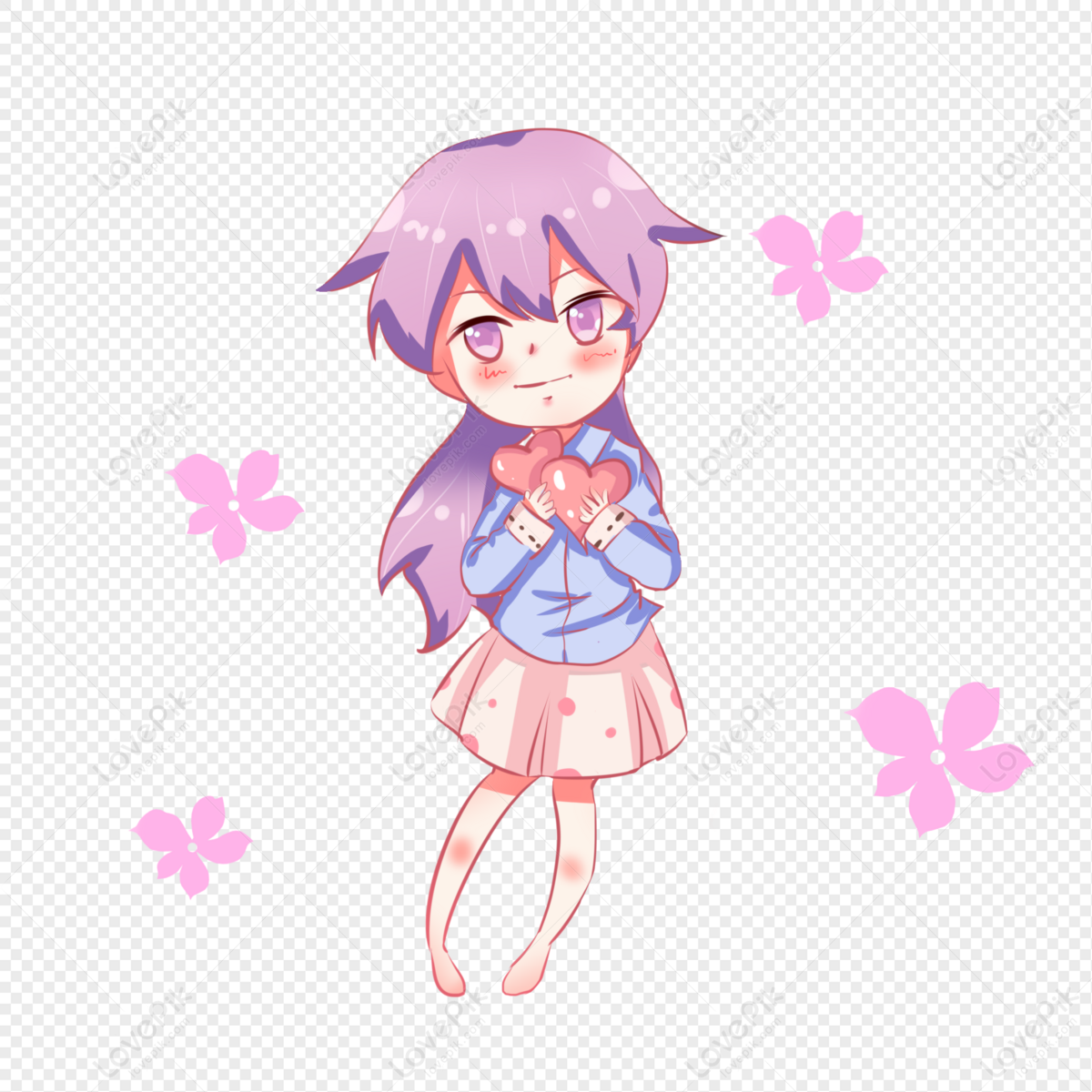 Quincy Purple Hair Anime Girl Anime Emotes Chibi (Instant Download) 