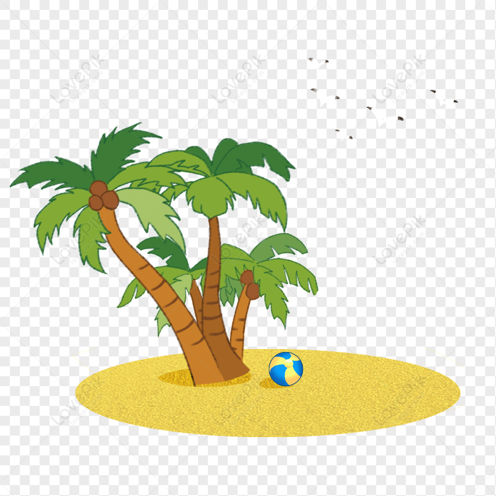 coco árvore verde folhas com uma bola em a de praia dentro verão, vetor  Projeto e isolado fundo. 23541259 Vetor no Vecteezy