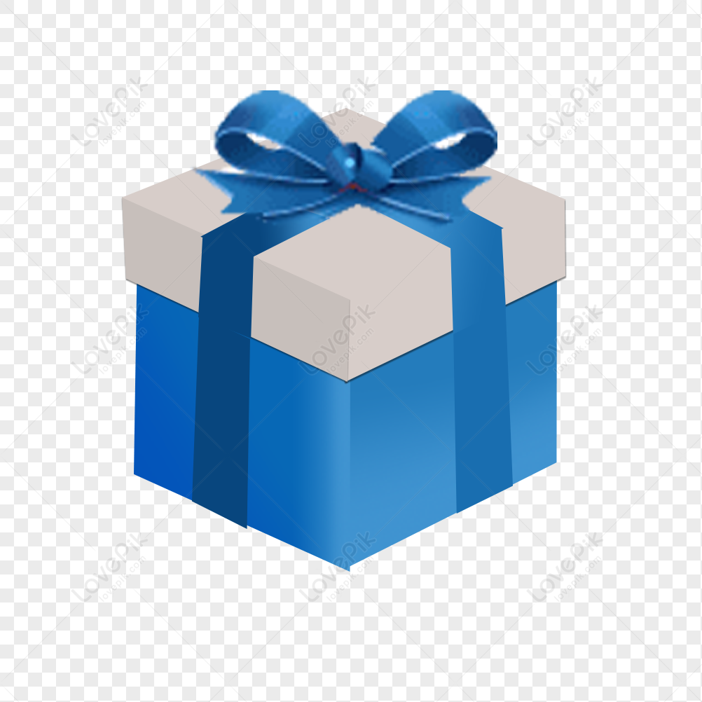 Синий сюрприз. Картинка подарок в коробке с бантиком на синем фоне мобильная версия.