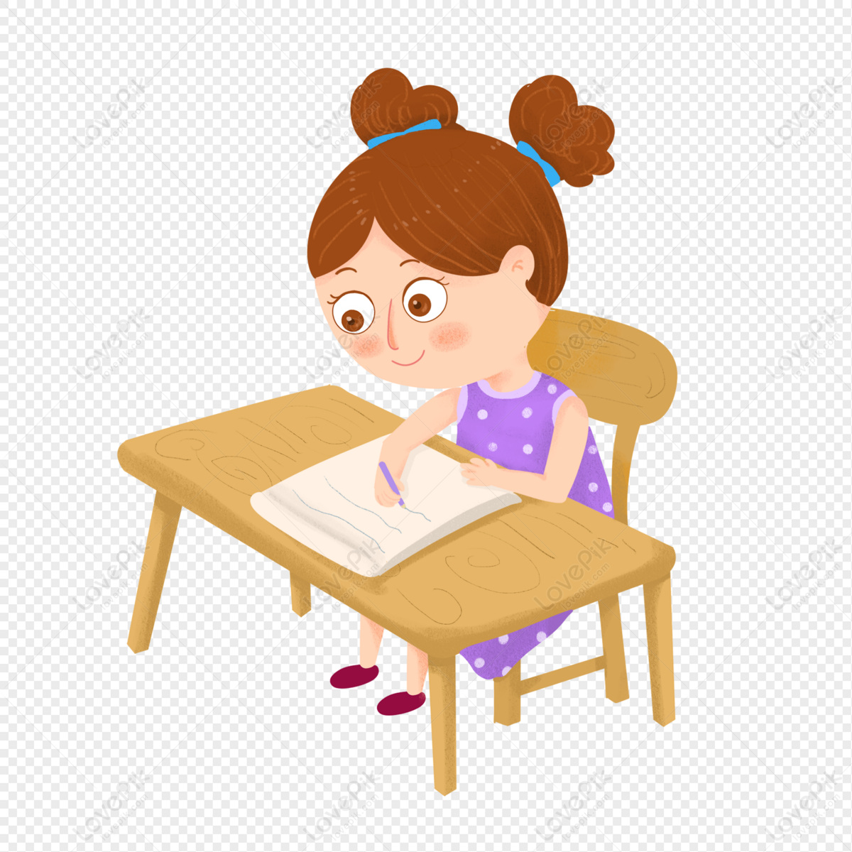Write homework, school learning, writing girl, characters png image free download
