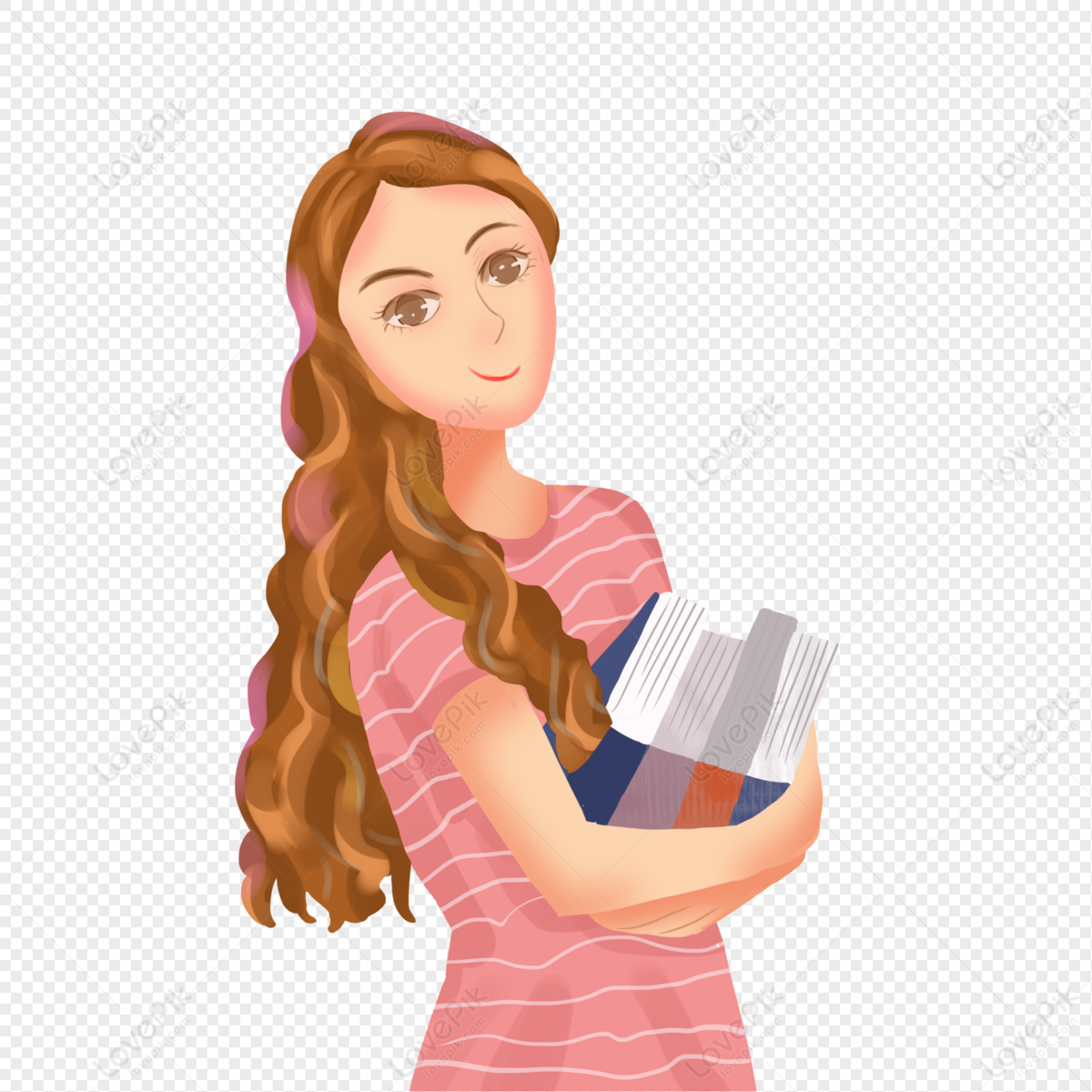Hand drawn summer training girl holding book in library, book, holding book, summer training png free download