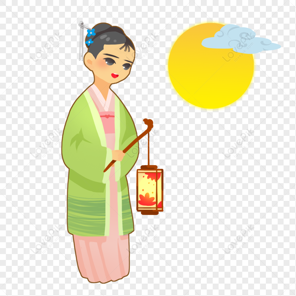 Mid-autumn Festival Moon Girl, Autumn Girls, Lanterns, Girl PNG ...