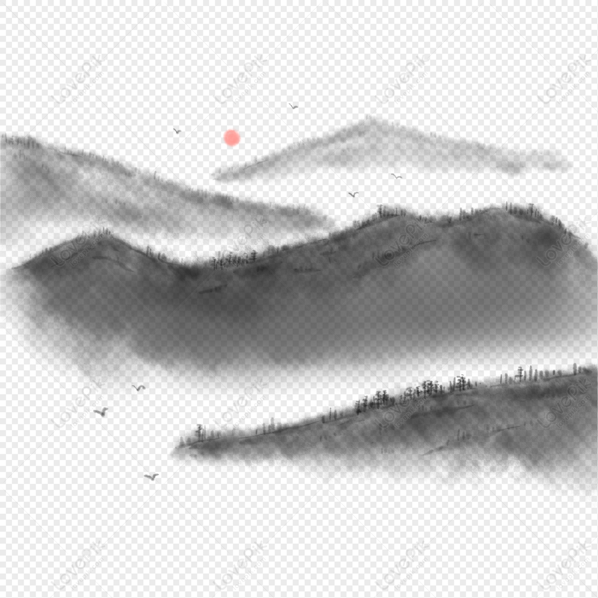 Chinese Style Ink Mountain PNG White Transparent And Clipart Image For ...