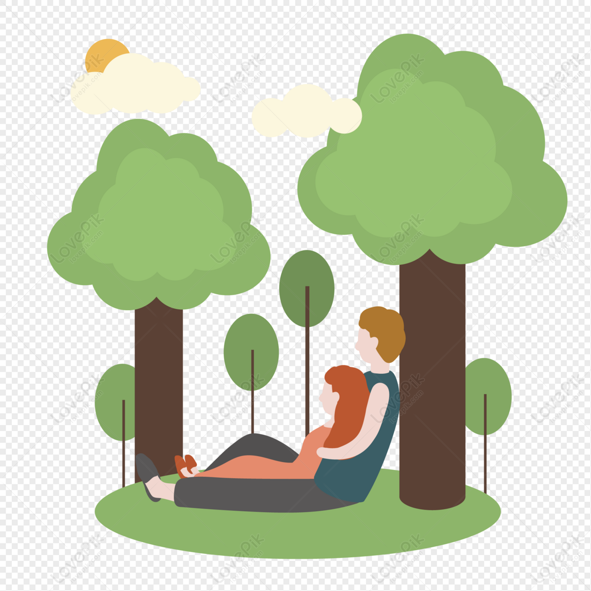 Couple Under The Big Tree PNG White Transparent And Clipart Image For ...