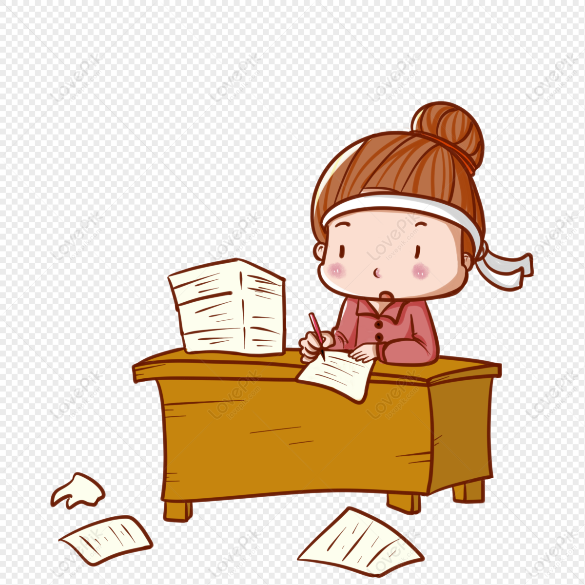 Girl doing homework during the school quarter, quarter back, and homework, desk png image free download