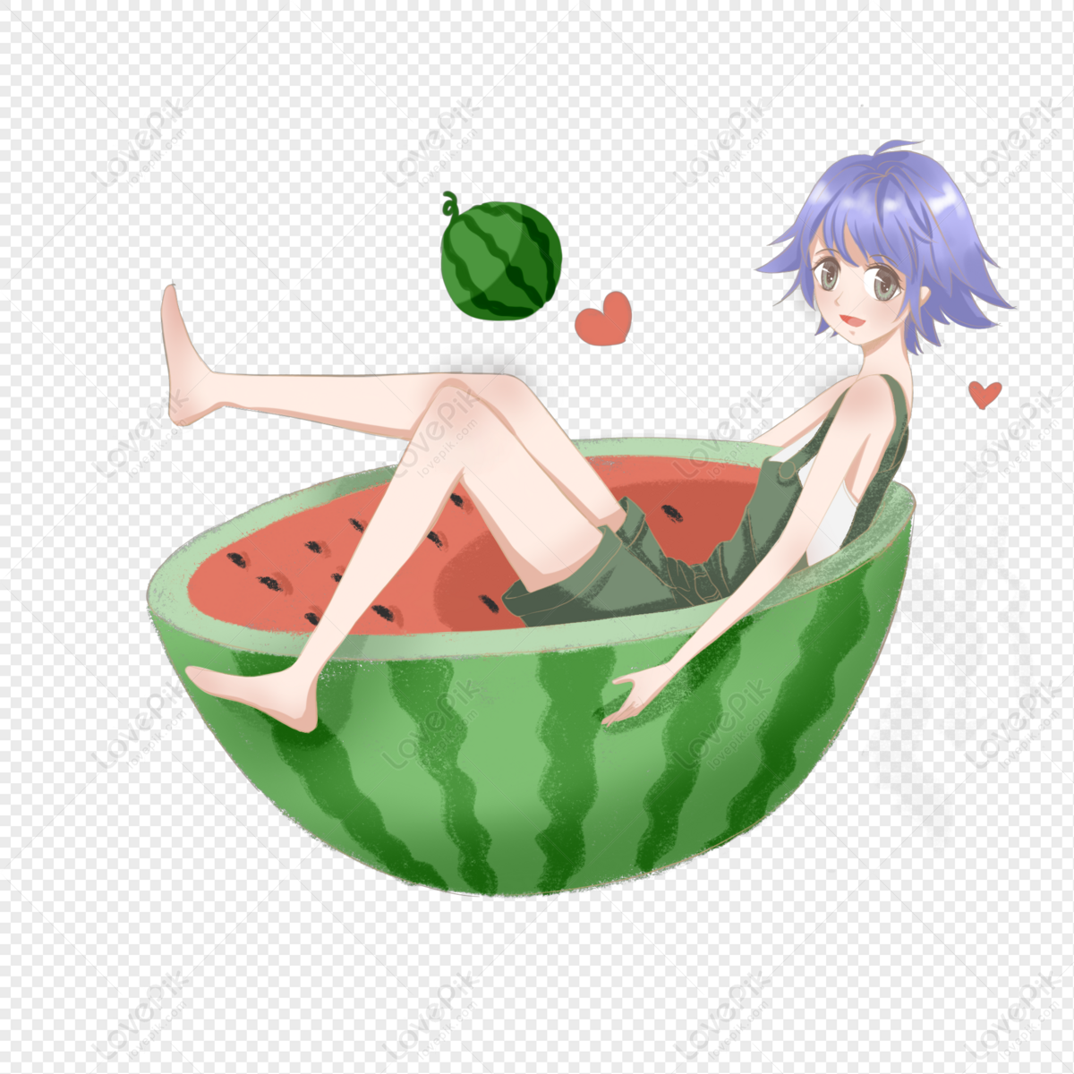 Hand drawn summer watermelon girl, Summer, watermelon, watermelon juice png...