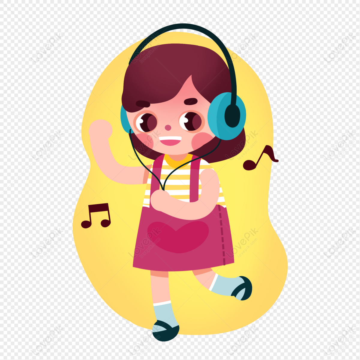女孩听音乐手绘免抠图插画图片-千库网