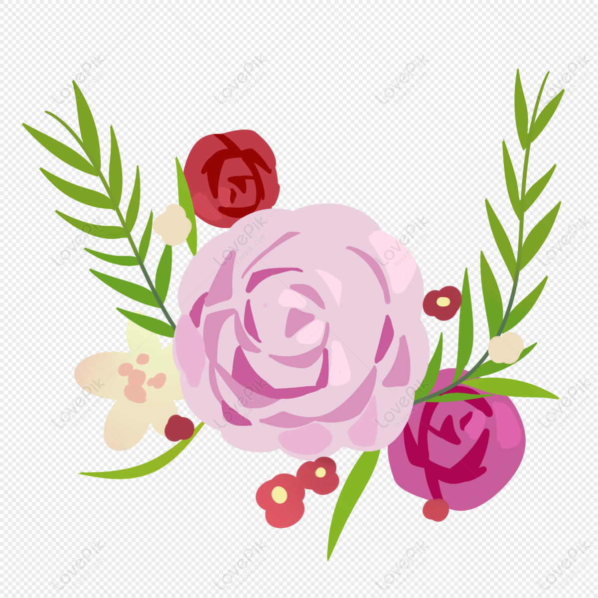 Flores Rosas Y Hojas Verdes PNG Imágenes Gratis - Lovepik