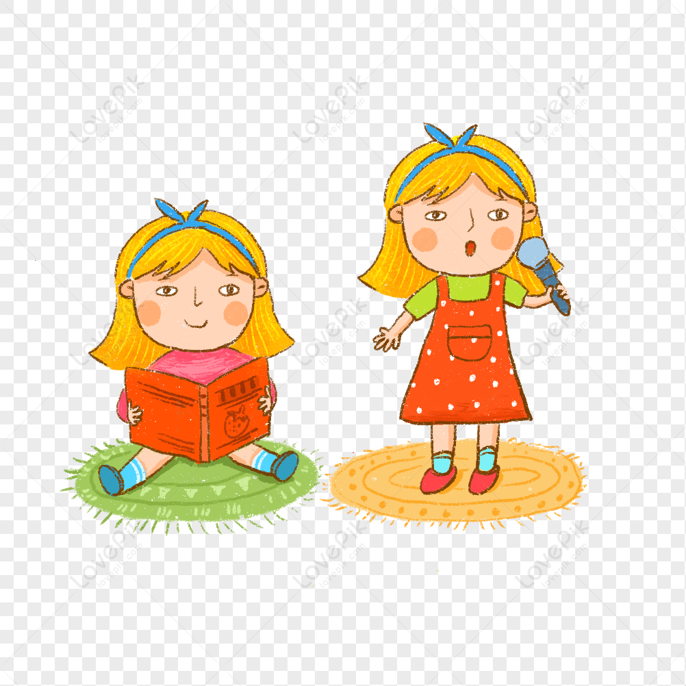 Reading Singing Girl Hand Drawn Illustration Cartoon Char PNG Hd  Transparent Image And Clipart Image For Free Download - Lovepik | 401481404