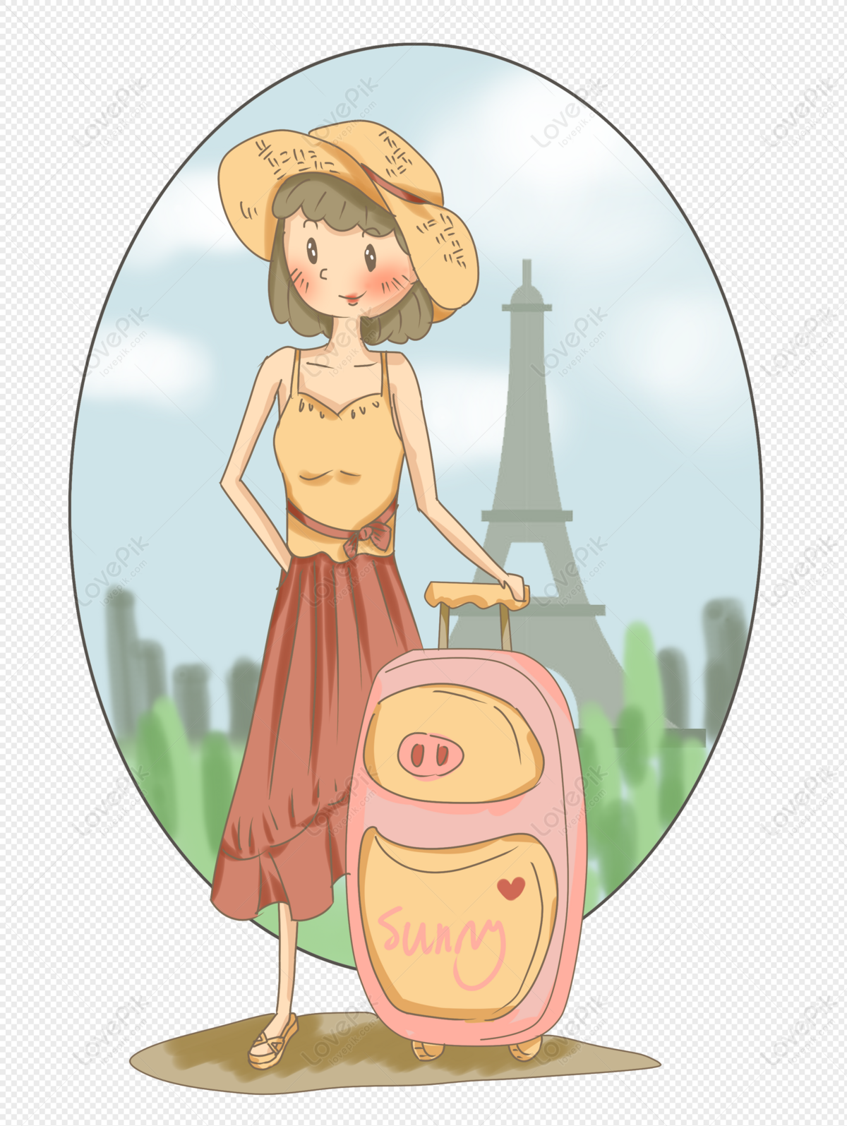 Linda garota kawaii viajando ilustração de desenho animado pessoas ícone de  férias
