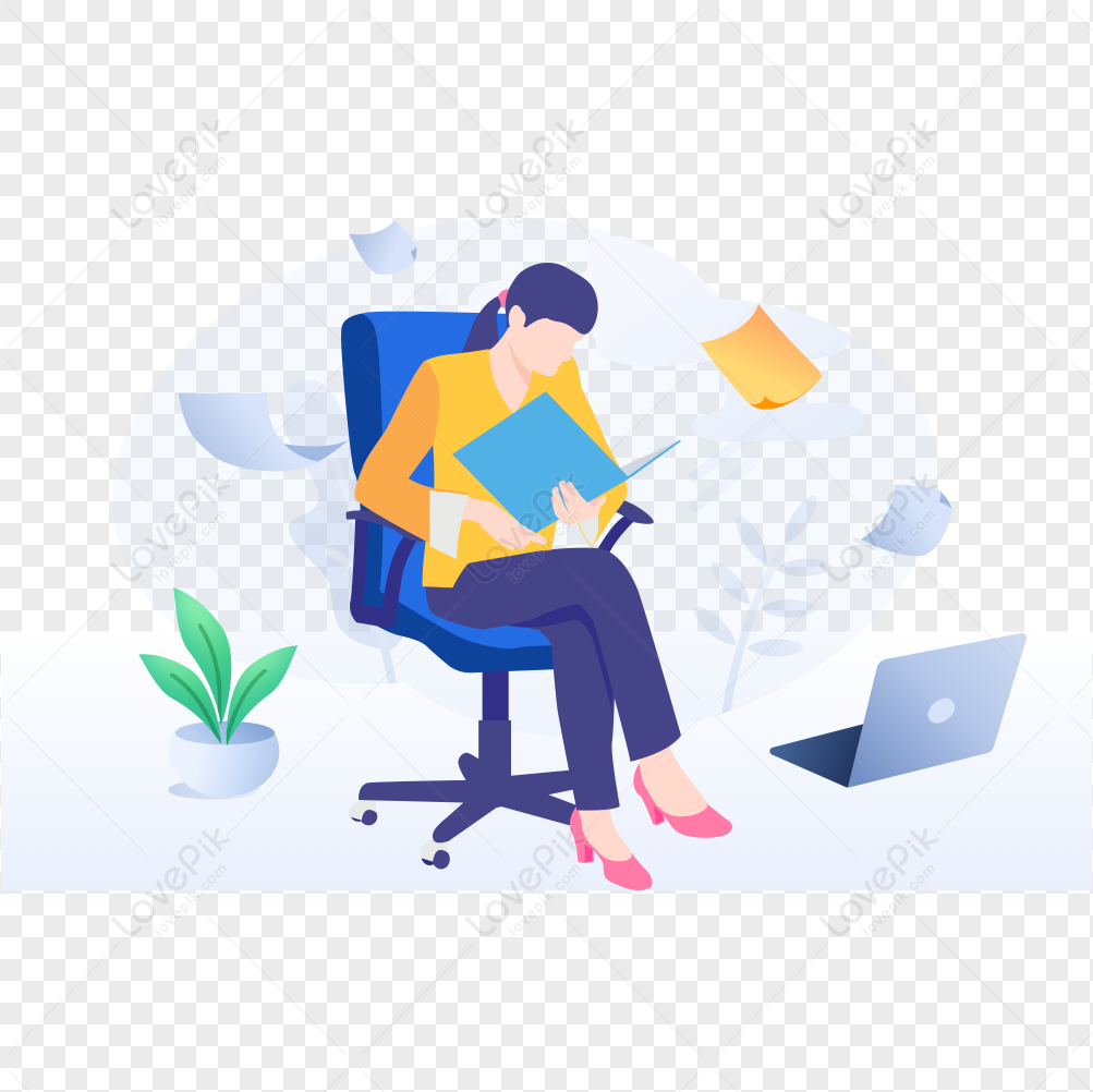 Woman Looking At File Icon Free Vector Illustration Material, Look 