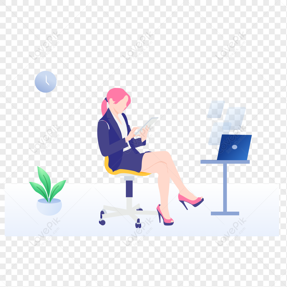 Woman Playing Tablet Icon Free Vector Illustration Material PNG Picture ...