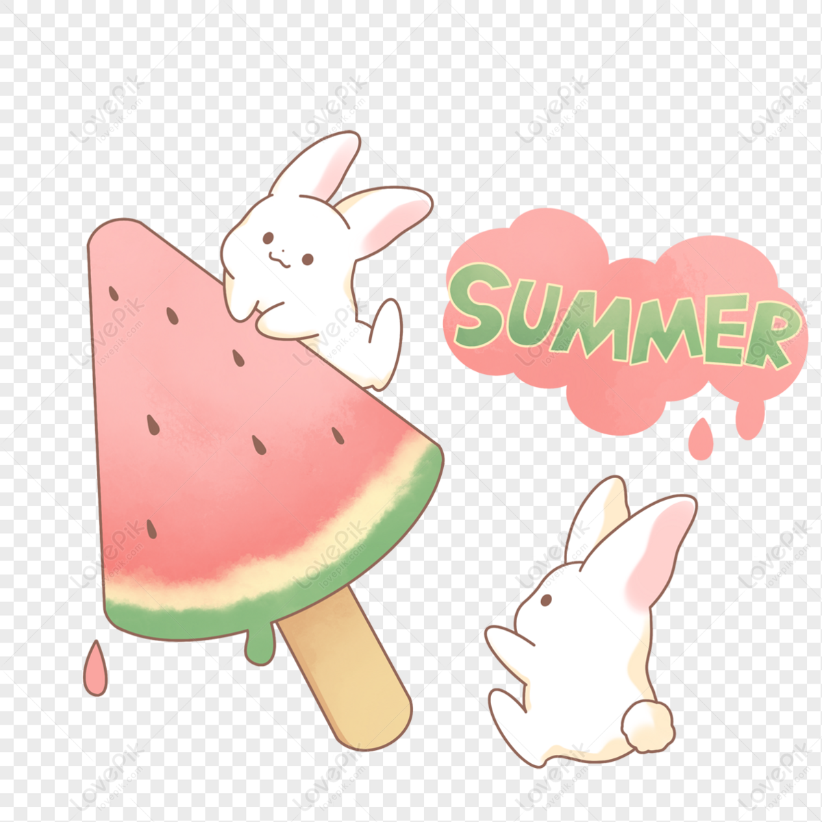 Cool Summer Watermelon And Bunny PNG White Transparent And Clipart ...