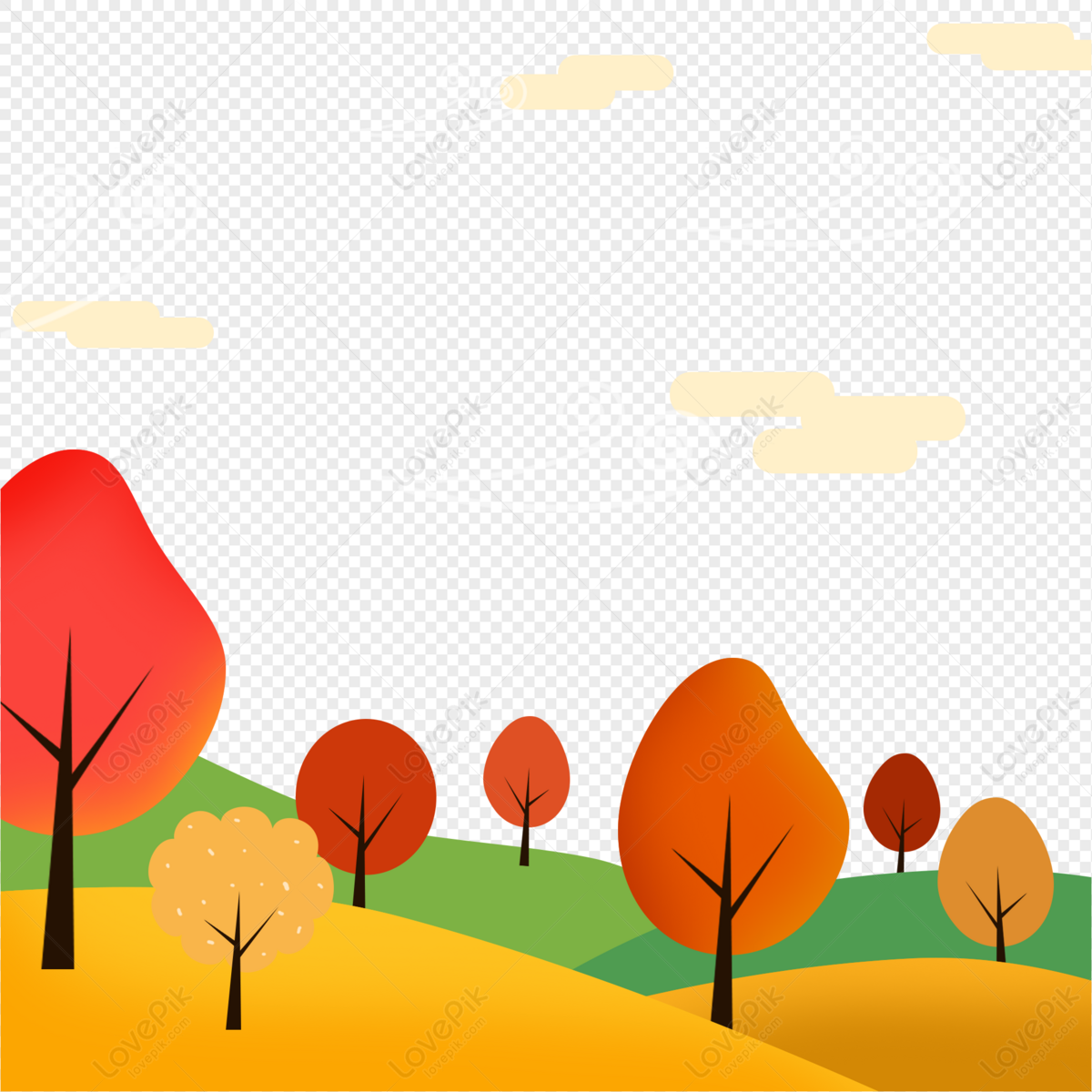 크리 에이 티브 손으로 그린 가을 풍경 그림 가을 야생 나무 Png 일러스트 무료 다운로드 - Lovepik