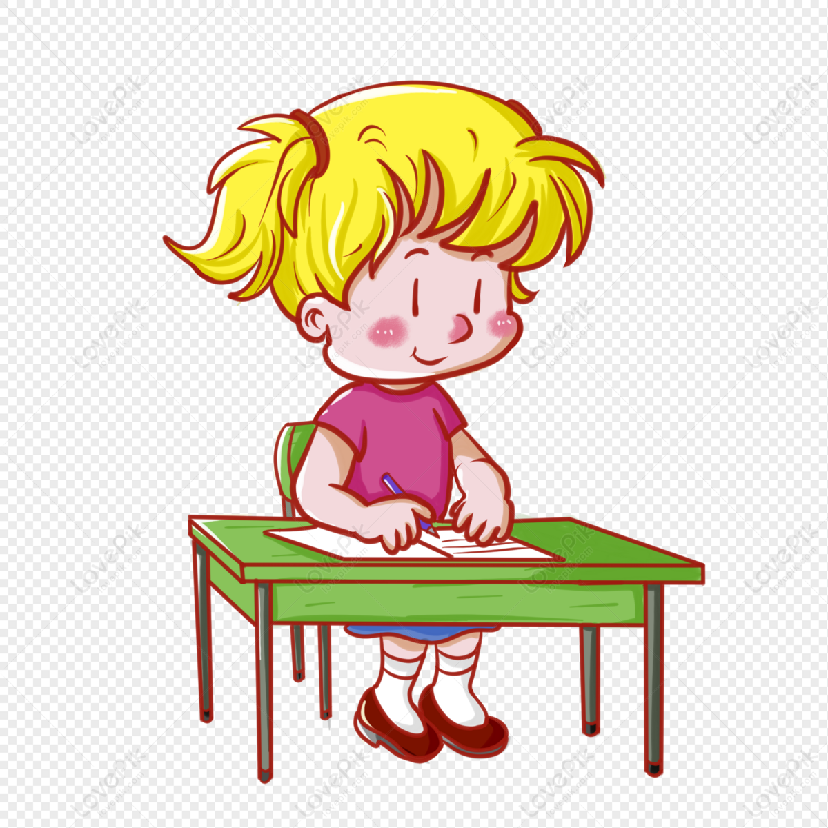 Girl doing homework during the school quarter, and homework, book, desk png free download