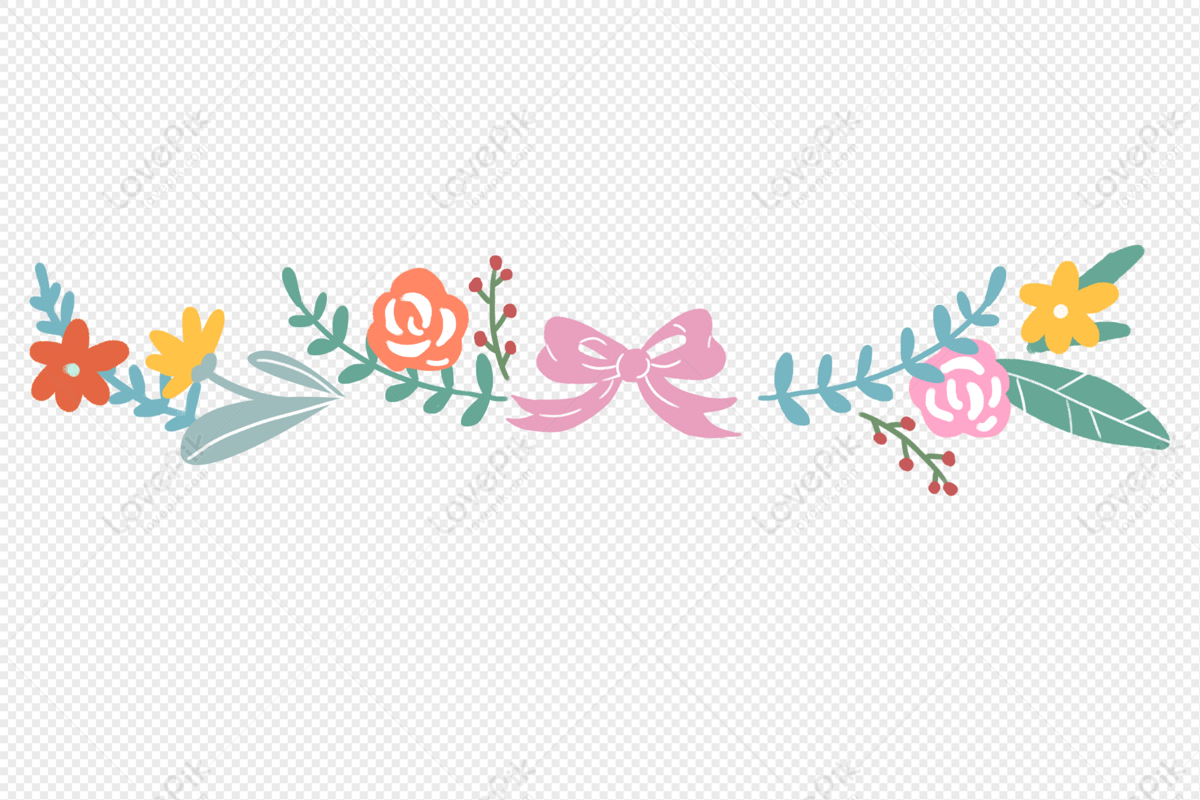 Hand Drawn Flower Bow Decorative Lace Dividing Line PNG White ...